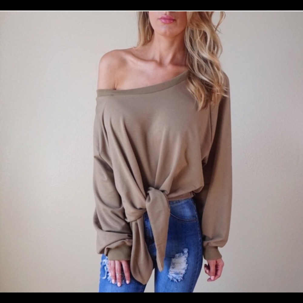 NWOT Nude Knot Front Tan Sweater